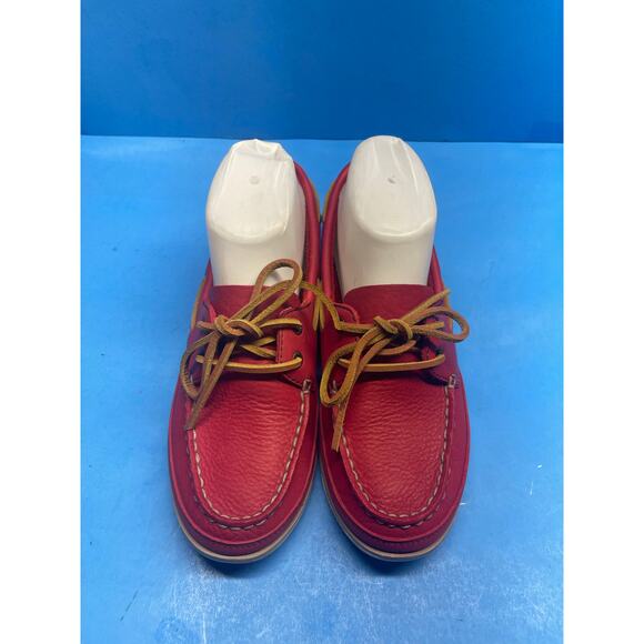 Clarks cherry Red Leather Moccasin Flat Driving Shoe Sz 7.5 Tie Front Comfort - Picture 5 of 11